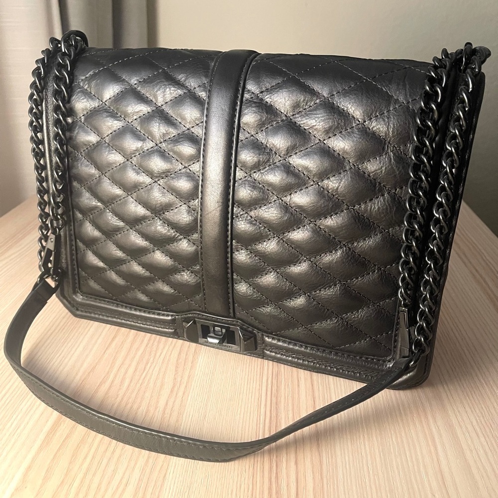 Rebecca Minkoff, Quilted Crossbody Black Leather Bag, Large